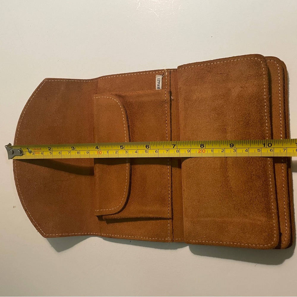 Vtg 1970's Hippie Suede Wallet Floral Snap Closure Clutch Brown Leather Brazil - Picture 10 of 10
